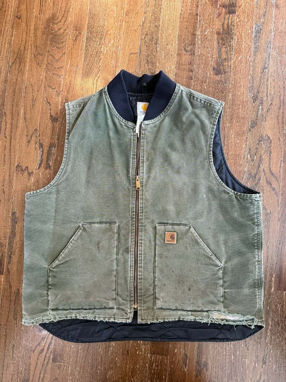 Vintage Carhartt V02 CYP Cypress Green Quilt-Lined Sandstone Duck Vest